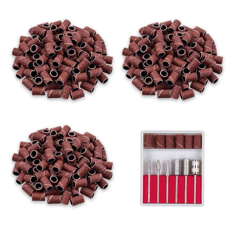 Subay Professional Nail Art Drill Bits Set 6PCS 3/32inch, Sanding Bands 300PCS #80#120#180 for Acrylic, Gel Nails, Dip Powder Nails and Manicure Pedicure - Image 1